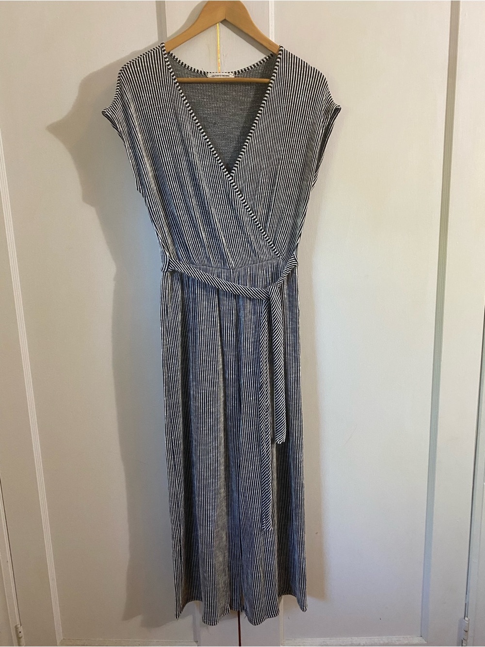 Caution To The Wind Black & White Striped Wrap Jumpsuit